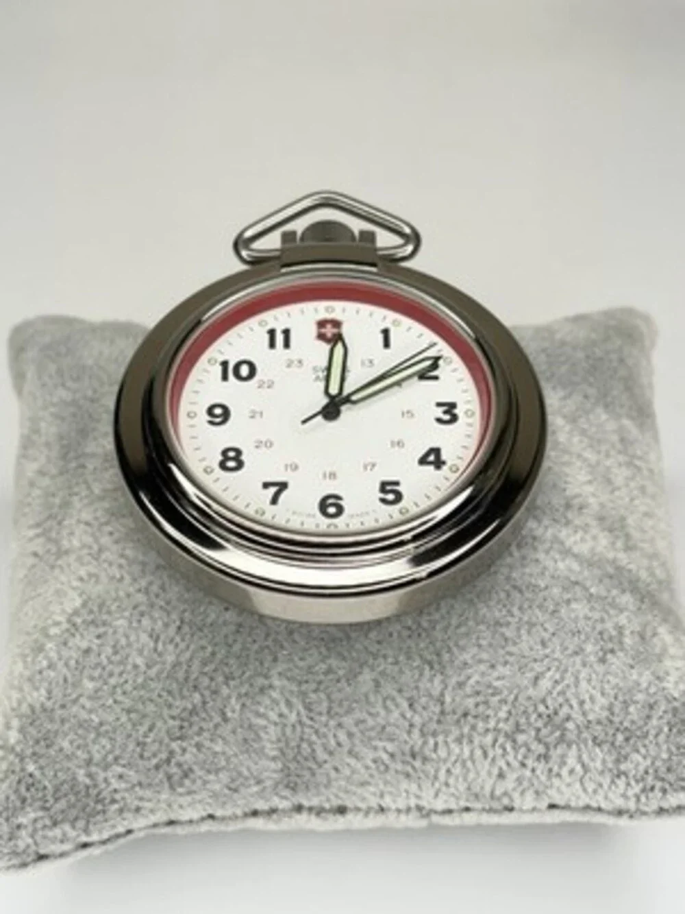 Vintage Victorinox Swiss Army Pocket Watch White Dial Red Ring Quartz Field